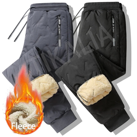 Winter Pants Men Faux Fleece Lined Sweatpants Keep Warm Thicken Jogger Pants Outdoor Waterproof Sherpa Pants Men Trousers 2025