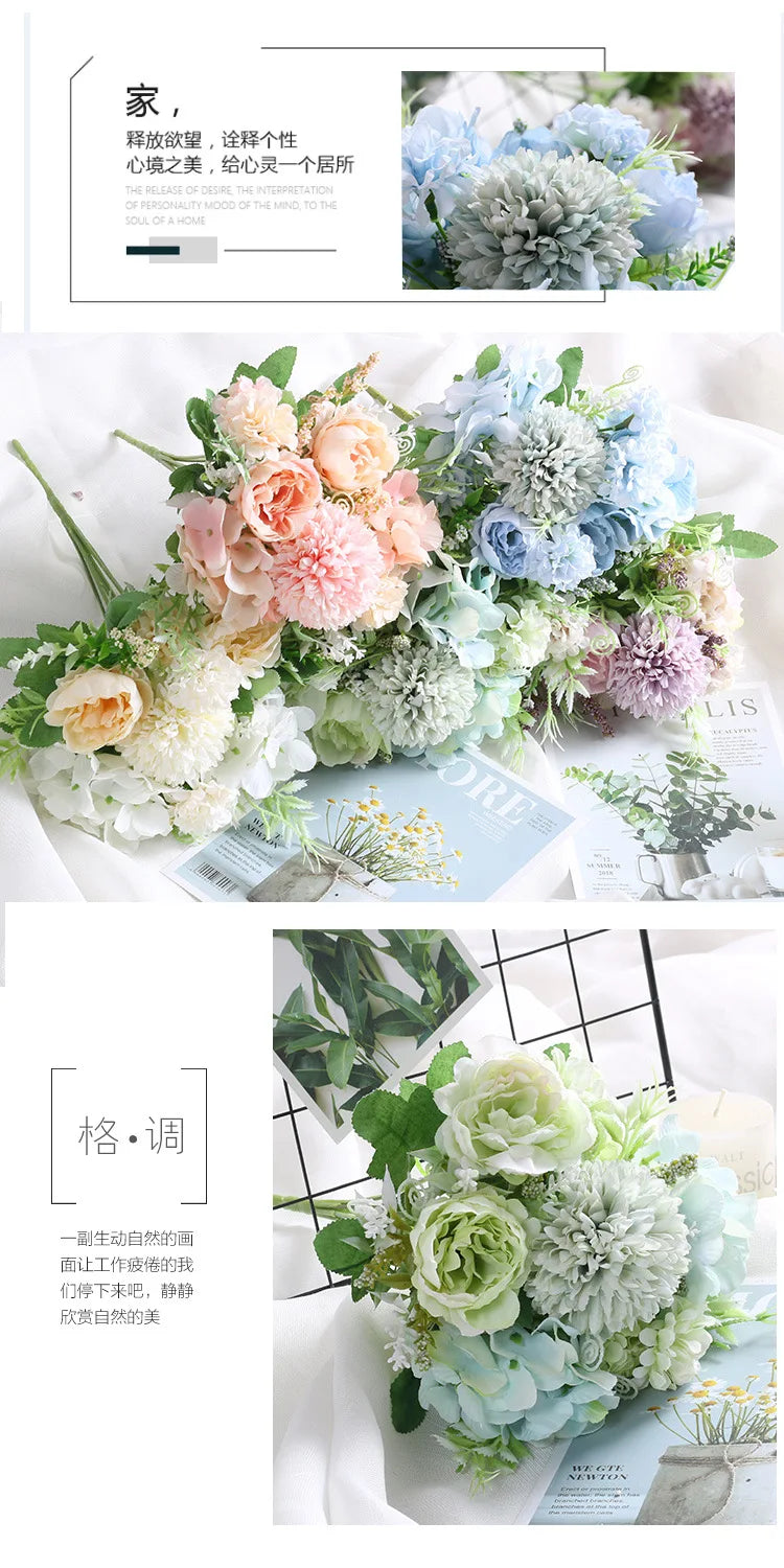 Artificial Flowers Silk Peony For Vase Bride Bouquet Wedding Home Room Table Decoration Fake Floral Hydrangea Gifts
