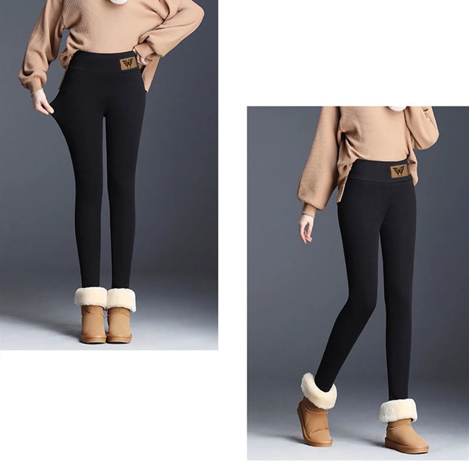 Winter Women Leggings Fleece Lined Velvet Keep Warm Pants High Waist Leggings Solid Color Comfortable Stretchy Thermal Trousers