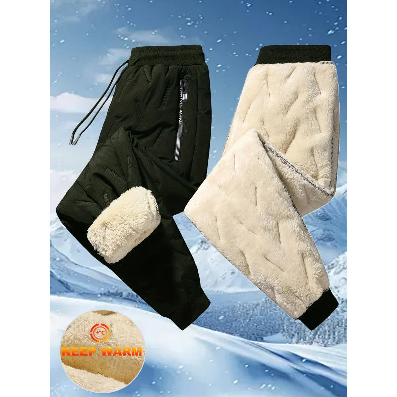 Winter Plush Pants for Men's Thickened Windproof Pants for Lamb Velvet Cold-proof and Warm Men's Casual Pants Baggy Gift