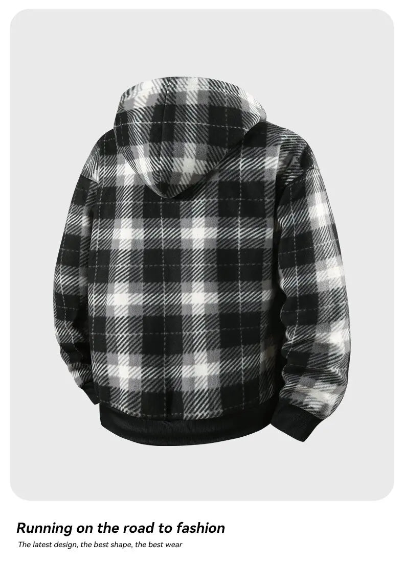 Winter Fashionable Trendy Grid Thickened Warm Lamb Fleece Jacket for Men's Casual Loose Sports Large Size High Quality Jacket