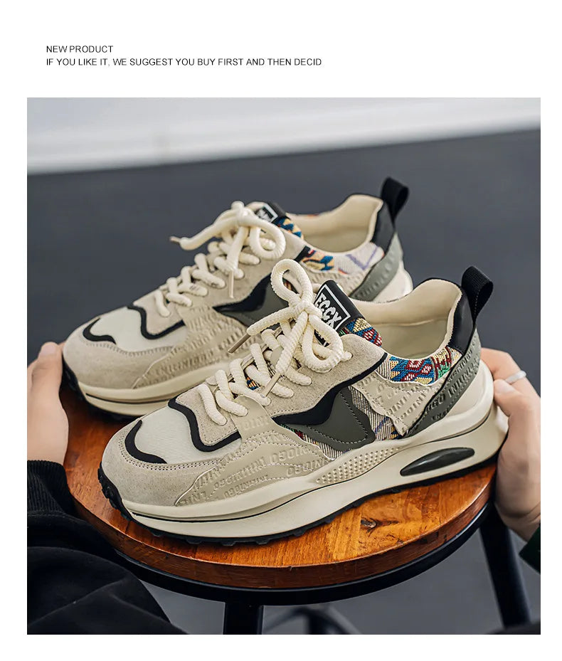 Men Sneakers 2025 Spring Autumn New Comfortable Outdoor Non Slip Running Shoes Trend Wear-resistant Vintage Lace Up Casual Shoes