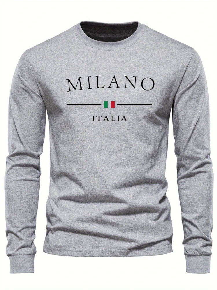 Men's Spring And Fall Fashion Casual Long-sleeved T-shirt Loose PARIS Letters Printed Pullover Round Neck Long Sleeve Sweatshirt