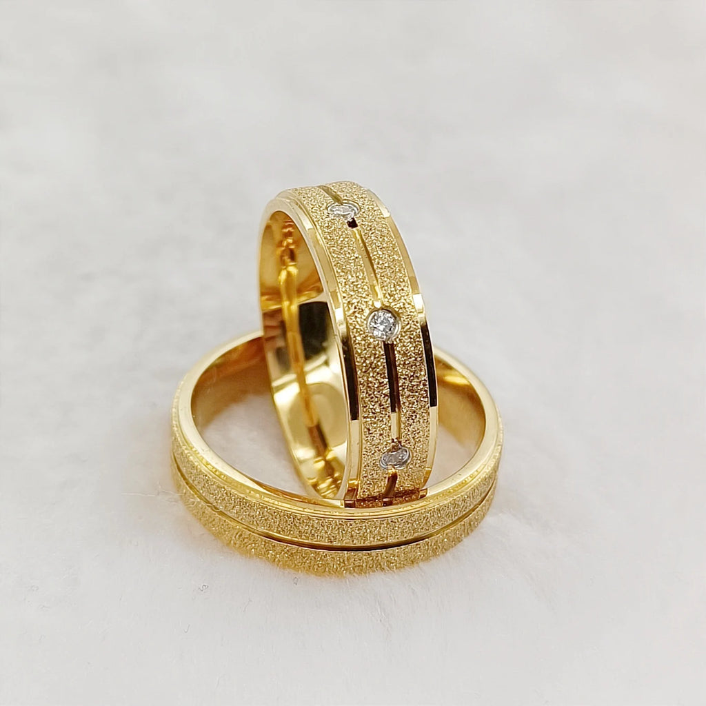 Wedding Rings Sets for Men and Women Handmade Unique Designer Matte 24k Gold Plated Titanium Jewelry Lover's Couples Ring