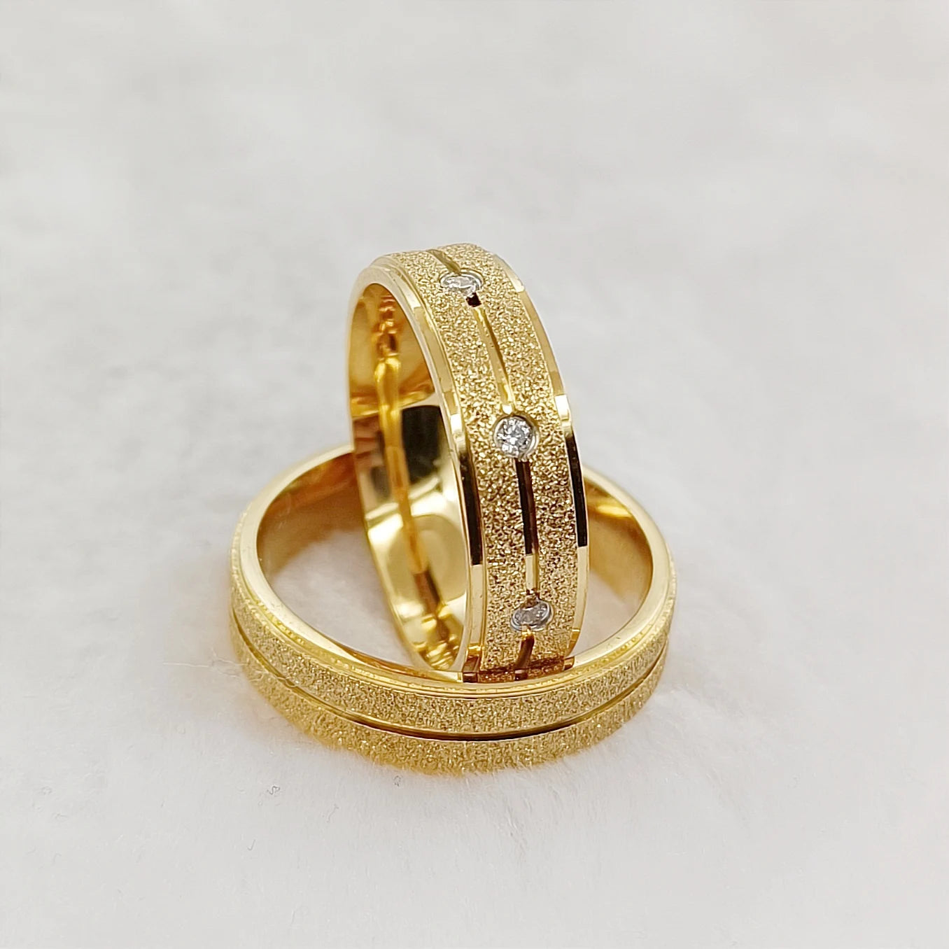 Wedding Rings Sets for Men and Women Handmade Unique Designer Matte 24k Gold Plated Titanium Jewelry Lover's Couples Ring