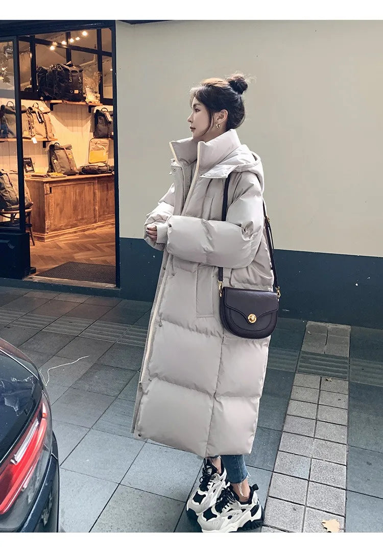 ITOOLIN Women Casual Down Coat Thicken Cotton Warm Hooded Long Coat Long Sleeve Parkas Button Pocket Autumn Winter Office Coat