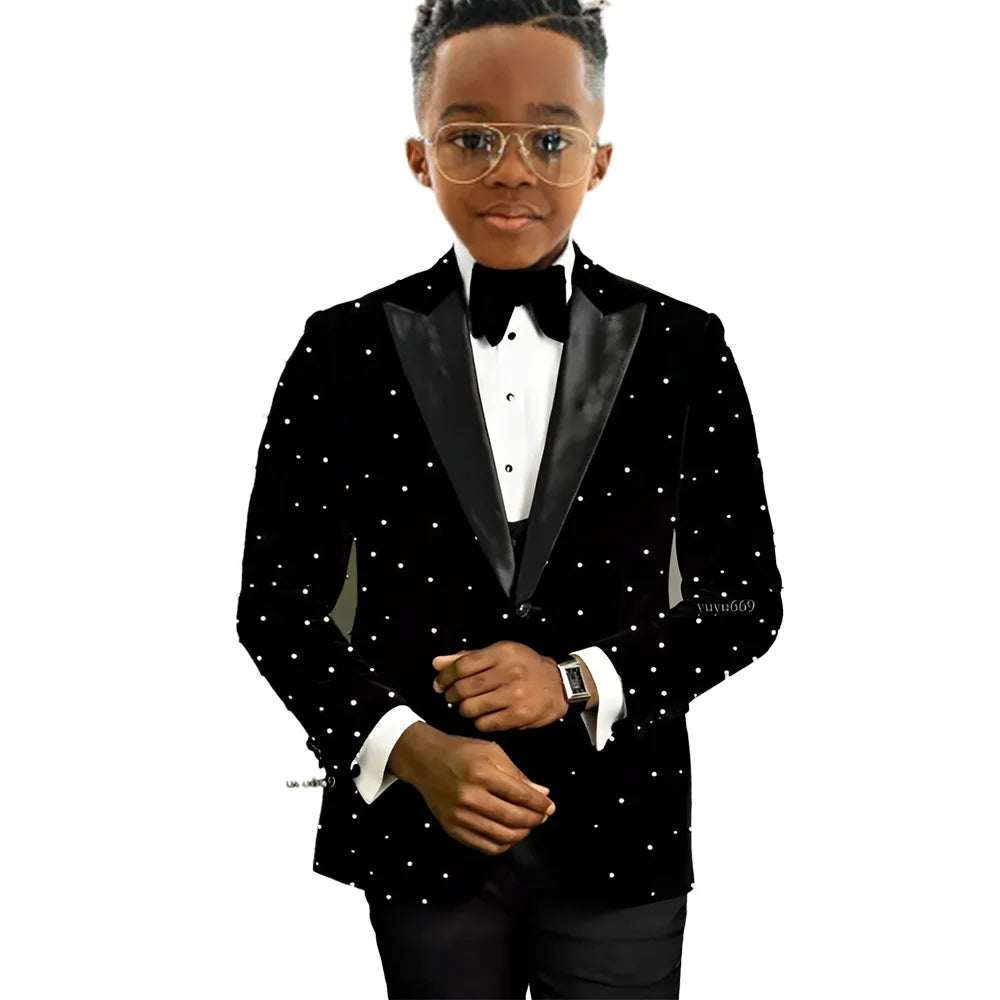 Luxury Beads Boy Wedding Tuxedos Kids Wear Party Prom Slim Fit One Button Suits Custom 2-piece Set