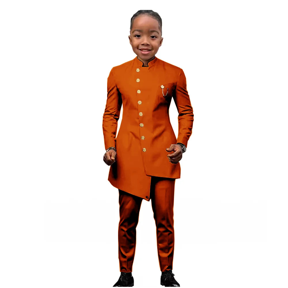 African Boys Suit 2 Piece Set (Jacket+Pant) Long Blazer for Kids Wedding Tuxedo Custom Size Boys Blazer