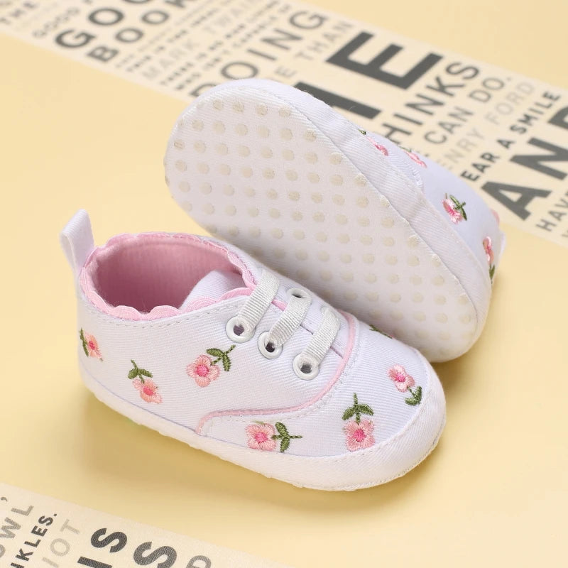Newborn Toddler Baby Shoes Girl Baby Crib Shoes Princess Flower Bow Baby Cotton Sole First Walker Sneakers 0-18 Months