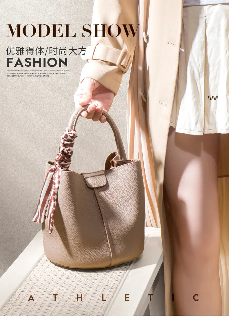Luxury Top Handle Bag Women Crossbody Shoulder Bags Bucket Portable Tote Bag PU Leather Ladies Hand Bag Designer