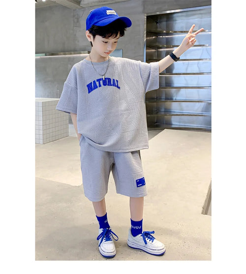 Boys Summer Casual Sets Thin Handsome T-shirt + Loose Shorts 2Pcs Kids Sportswear Loungewear Outfit Teenager Suit 5-14 Years