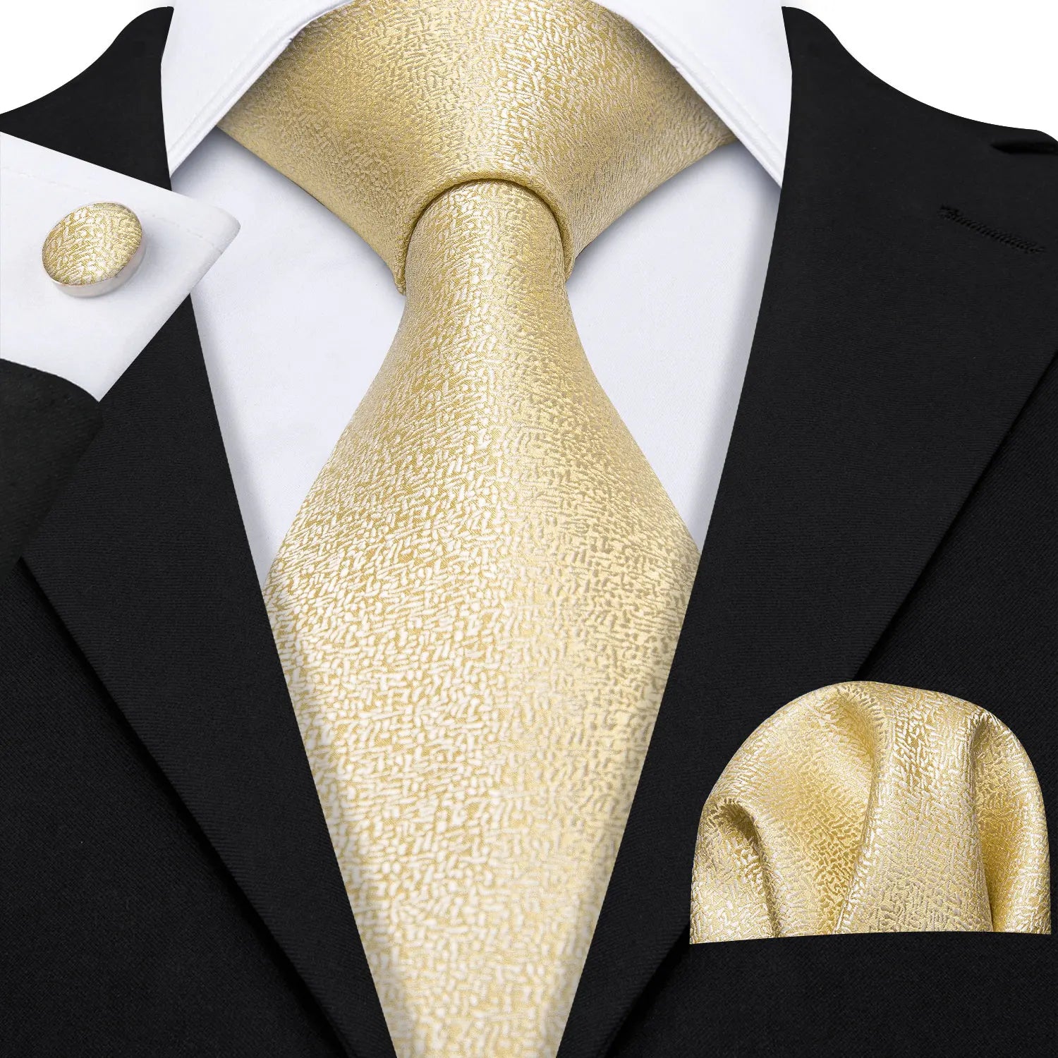 Barry.Wang Gold Beige Yellow Brown Tulip Silk Men Tie Handkerchief Cufflink Set Jacquard Necktie for Male Wedding Business Party