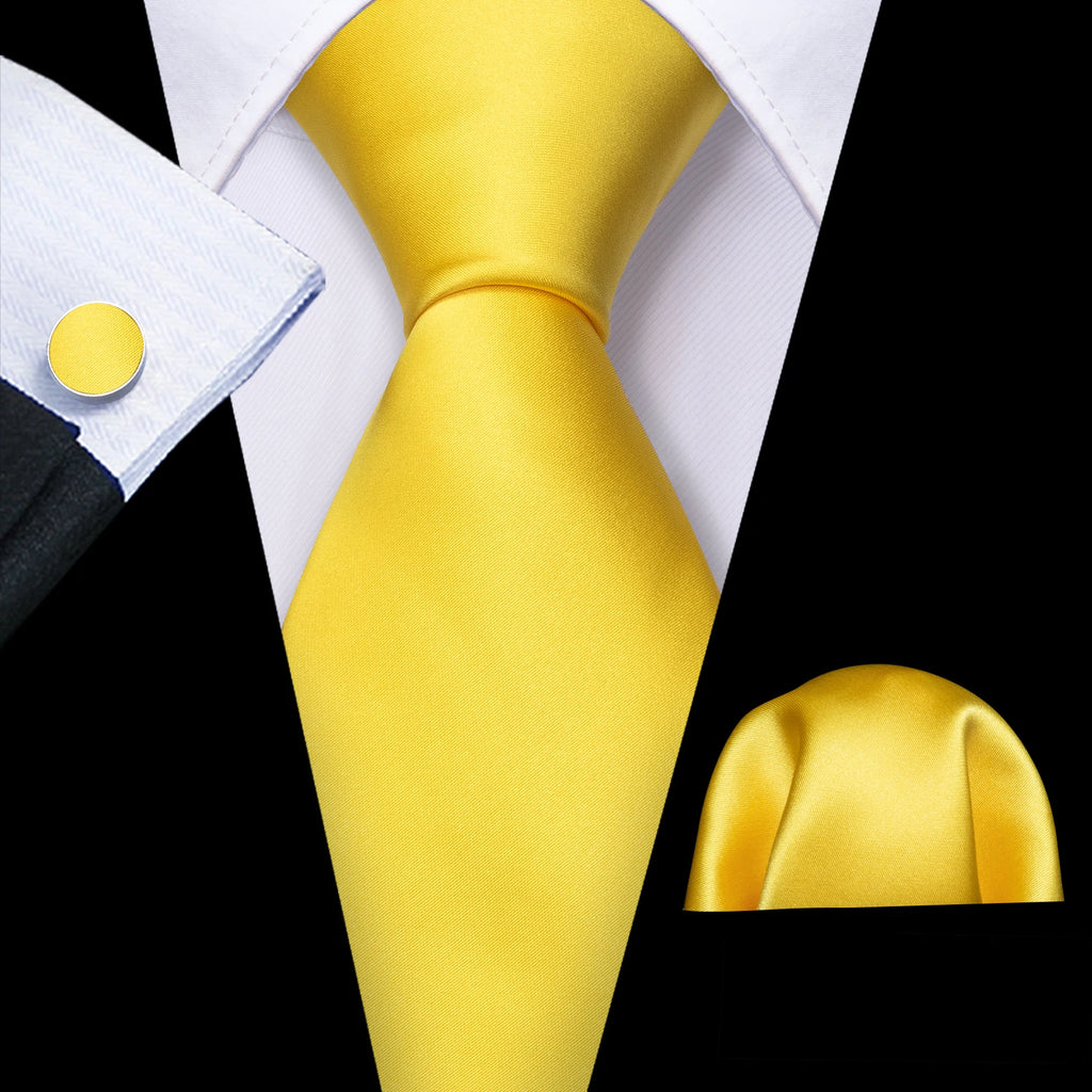 Barry.Wang Gold Beige Yellow Brown Tulip Silk Men Tie Handkerchief Cufflink Set Jacquard Necktie for Male Wedding Business Party
