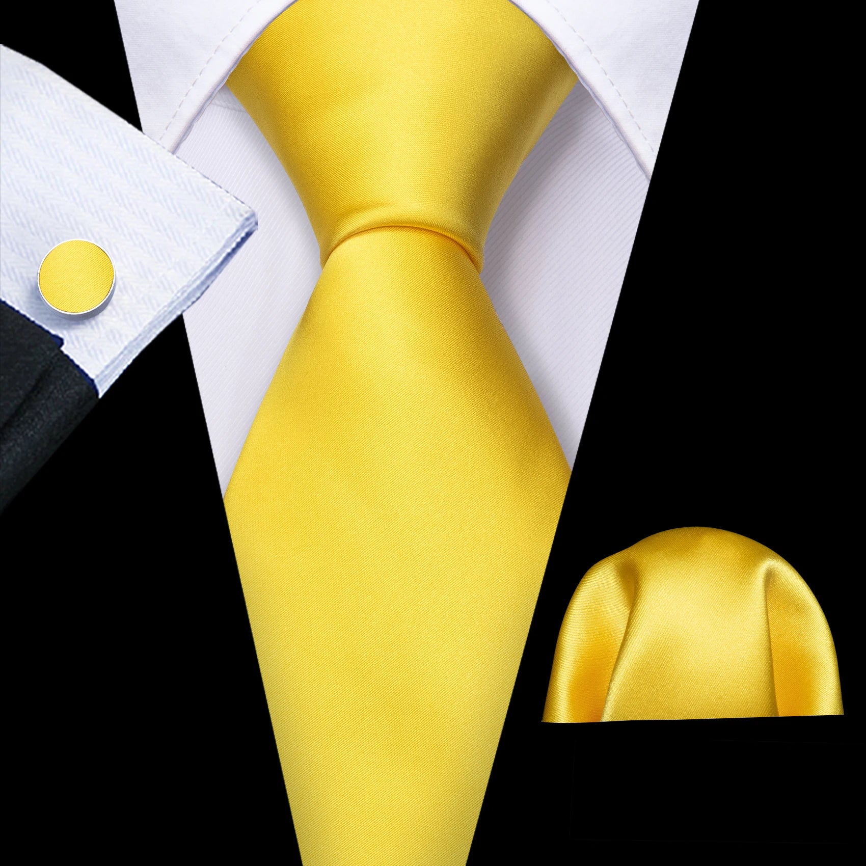 Barry.Wang Gold Beige Yellow Brown Tulip Silk Men Tie Handkerchief Cufflink Set Jacquard Necktie for Male Wedding Business Party