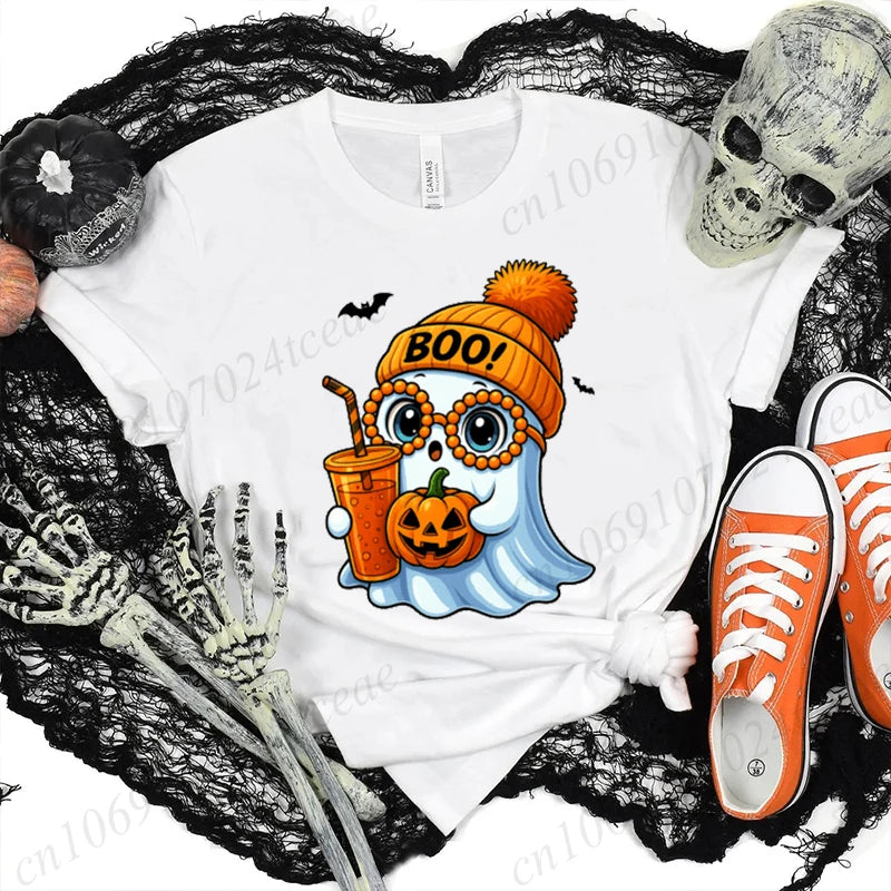 Halloween Horror Ghost Tee Women Clothing Y2K Designer T Shirt Female Cute Ghost Halloween Funny Streetwear Anime Tee Clothes