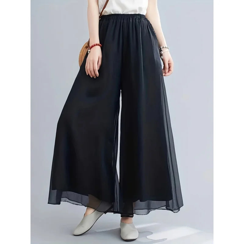 Thin chiffon wide leg pants for women in spring and summer, double layered drape, loose and slimming, cool long pants
