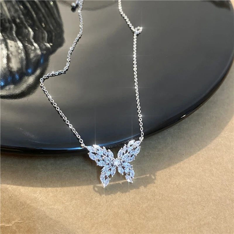 JUWANG Classic Retro Metal Luxury Rhinestone Super Shine Zircon Angle Wing Necklace For Women Sexy Stainless Steel Pendant 2023