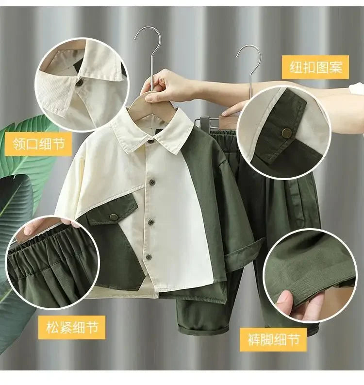 Suit for Boy Kids Boys Autumn Suit 2024 New Children's Baby Cotton Long Sleeve Shirt Pants Two Piece Boys' Clothing Set