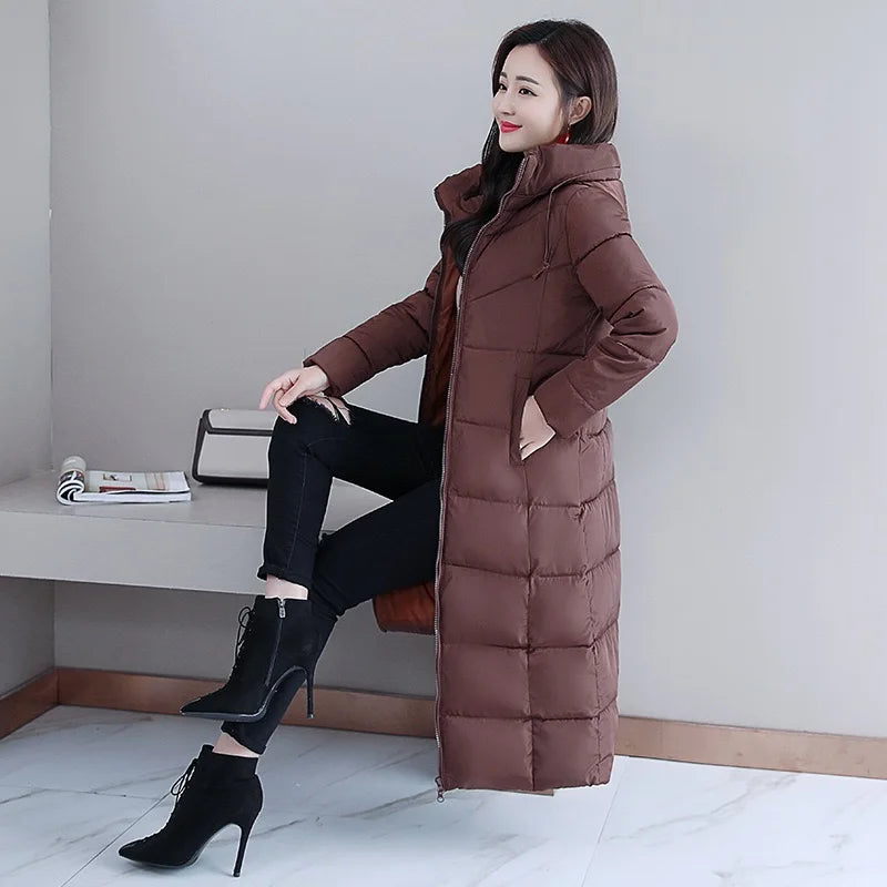 2025 New Winter Parka Long Coat Women WhiteThick Warm Down Cotton Coat Fashion Hooded Parka Puffer Windproof Snow Overcoat