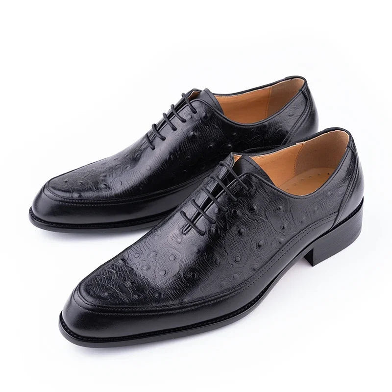 Men's Wedding Leather Shoes Handmade Classic Designer Formal Dress Leather Shoes Luxury Printing Pointed Toe Shoes Black Blue