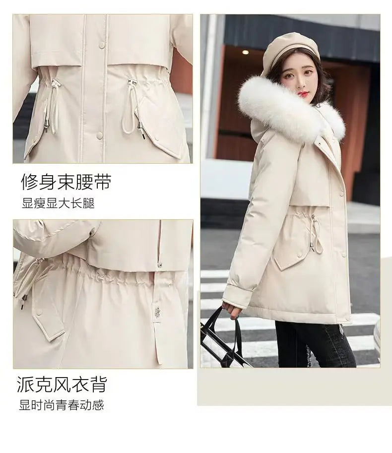2025 Winter New Korean Edition Loose Thicken Cotton Jacket Women's Big Fur collar Hooded Coat Female Casual Warm Parker Overcoat