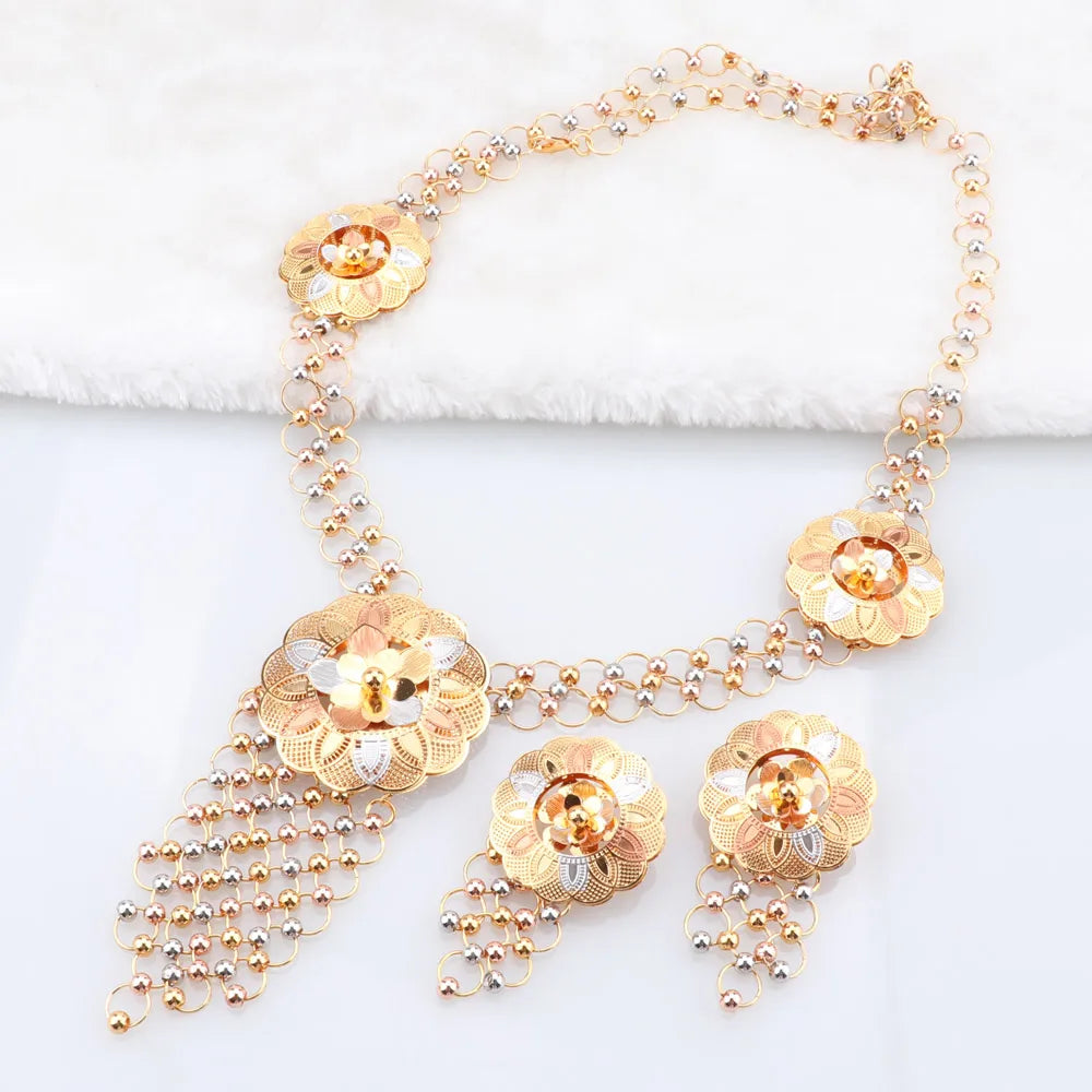 Indian Jewelry Set Colorful Bridal Wedding Ethiopia Dubai Nigerian African Necklace Earrings Bracelet Ring Jewellery Set