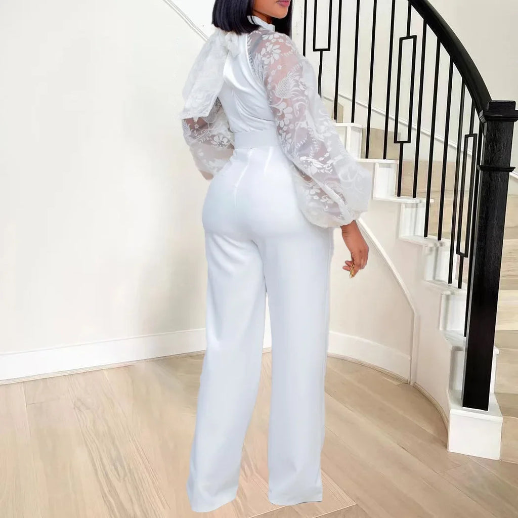 Mesh Jumpsuit Women White Overalls Party Lace Rompers New In Bodysuit One Piece Long Sleeve Summer Long Pants Y2k Spring Work