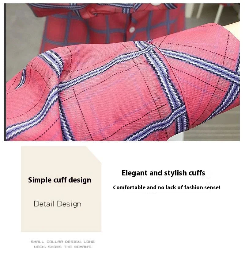 2024 Autumn New College Style Plaid Shirts Womens Long sleeve Button Down Casual Tops Loose Fashion Polo Neck Blouses