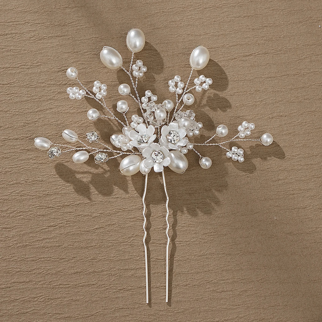 Fashion Pearl Rhinestone Flower Hair Pins barrette Bride Wedding Jewelry Accessories Hair Clips Headpiece For Women