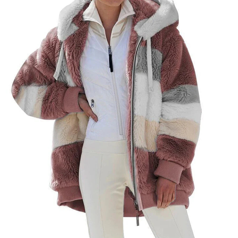 Oversized Jacket for Women Coat 2025 Autumn Winter Warm Plush Pocket Hooded Streetwear Loose Lady Zipper Cashmere Outerwear Coat