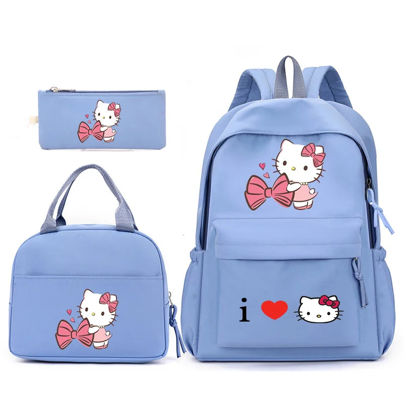 3pcs/Set Hello Kitty Backpack with Lunch Bag for Teenagers Student School Bags Casual Comfortable Travel Set