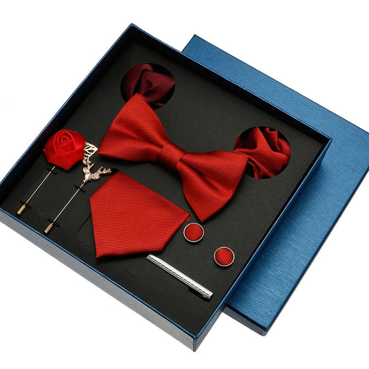 Luxury Tie Set For Men Solid Color Necktie Pocket Square Brooch Cufflinks Gift Box Wedding Business 8pcs Mens Neck Tie Accessory