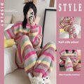 Winter Pajamas for Women: Cute Rainbow Pattern Korean Style Simple Half-Fleece Warm Pajamas Homewear Women's Winter Set