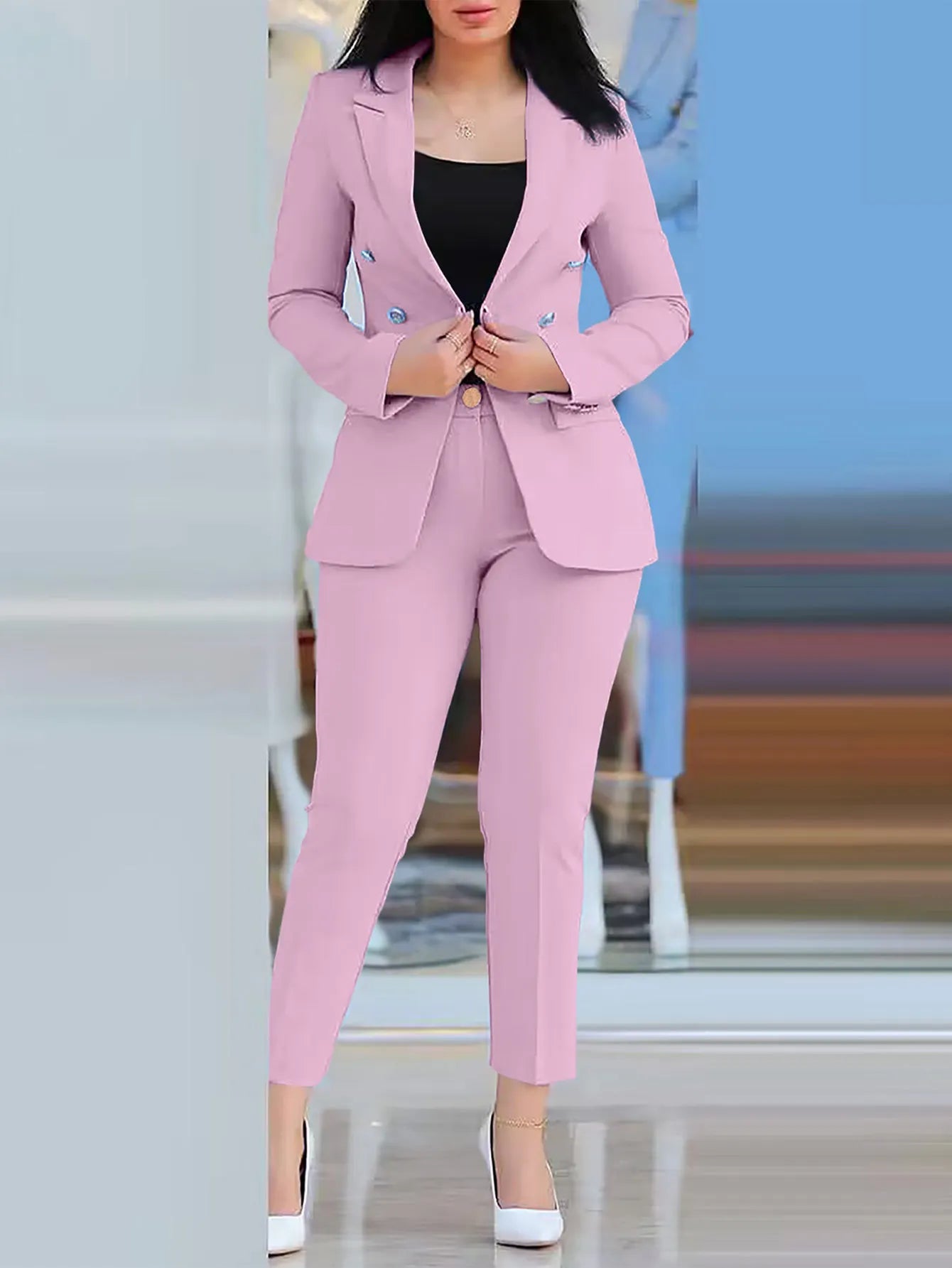 Women Blazer Suits Two 2 Pcs Sale Casual Slim Button Blazer Coats& Button Fitness Slim Full Blazer Pant Sets NMD-20250306003