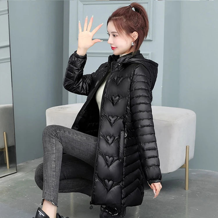 2023 New Winter Jacket Long Coats Women  Hooded Glossy DownCotton Jacket Warm Casual Parka Padded Cotton Coat Female