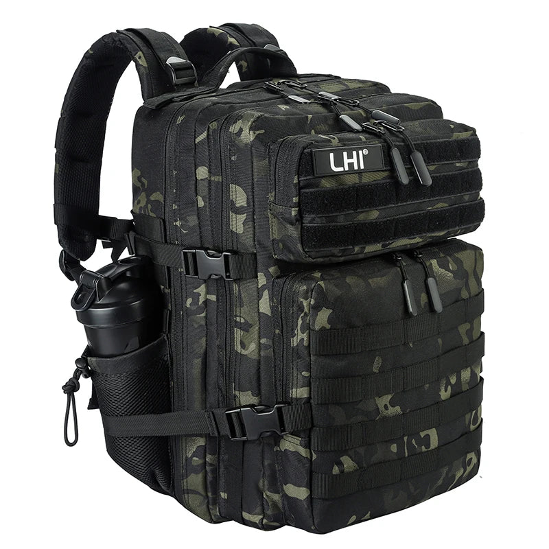 LHI 45L/35L/25L Tactical Backpack for Men and Women Waterproof Athlete Gym Outdoor Bag Travel Hiking Rucksack with Bottle Holder