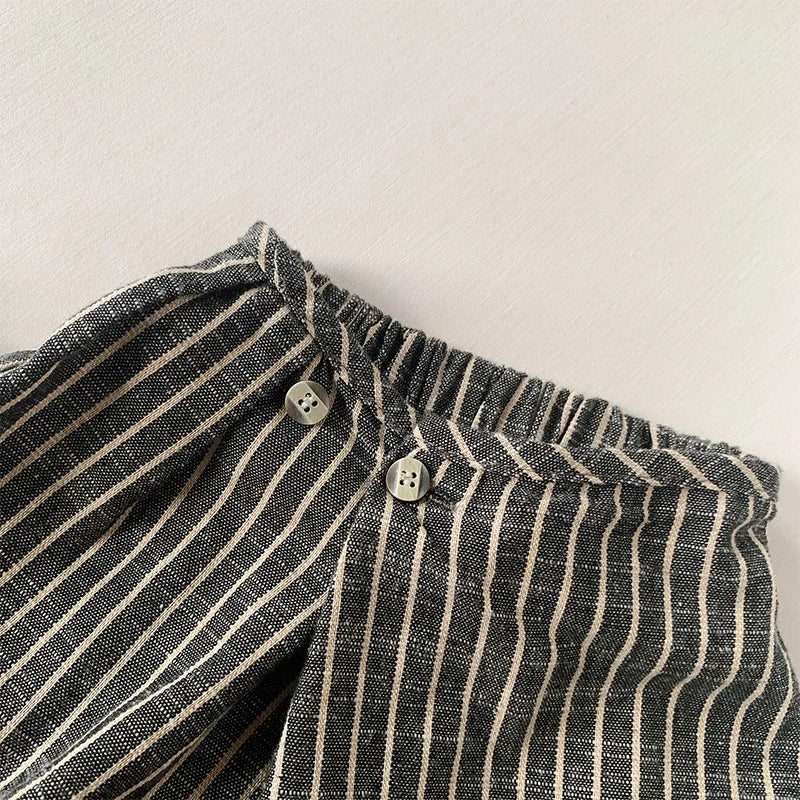 Children's Retro Striped Cotton And Linen Pant Spring Autumn New Japanese Boys And Girls Casual Loose Wide-Leg Pants WTP122