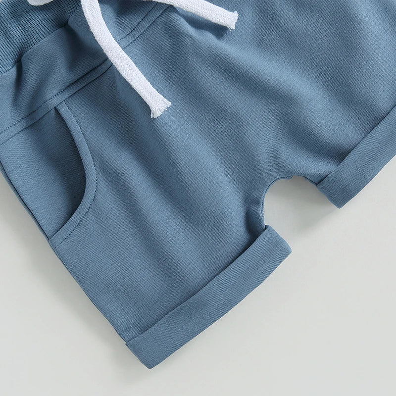 VISgogo Toddler Baby Boys Clothes Set Short Sleeve Letter Print T-shirt Elastic Waist Drawstring Shorts Summer Casual Outfit