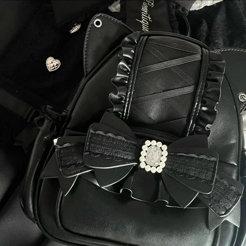 Lace Cat's Ear School Bag Japan Lolita Ita Mochila Cute Large Capacity Mochilas Mujer 2025 New Bow Women Bags Student Backpack