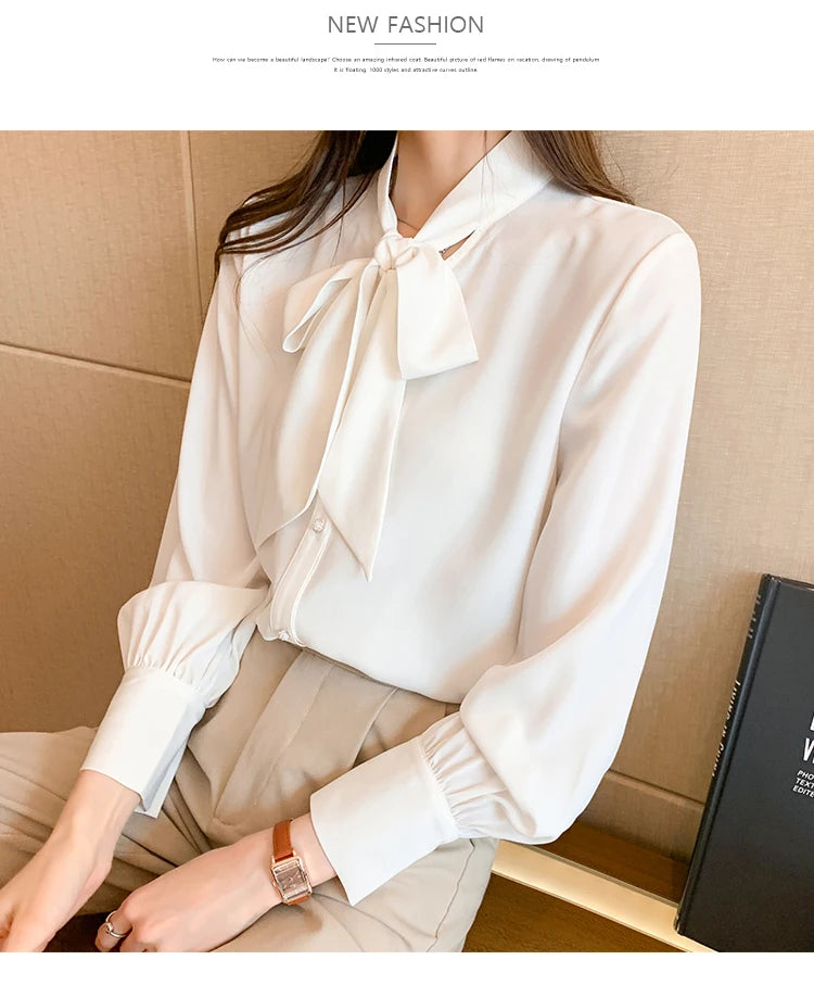 H Han Queen New Arrival Shirt Womens Blouse Vintage Work Casual Tops Chiffon Blouse Bow Elegant Loose Women Business Shirts 2021