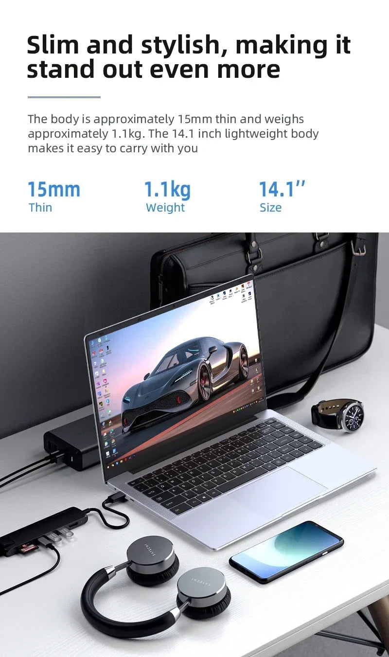 14.1 inch Laptop Computer Portable Windows 11 Pro Core i7-7500U Notebook 12GB RAM 1TB 2TB SSD Office Study Laptops
