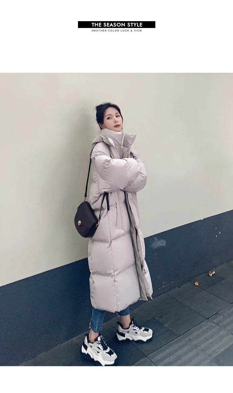 ITOOLIN Women Casual Down Coat Thicken Cotton Warm Hooded Long Coat Long Sleeve Parkas Button Pocket Autumn Winter Office Coat
