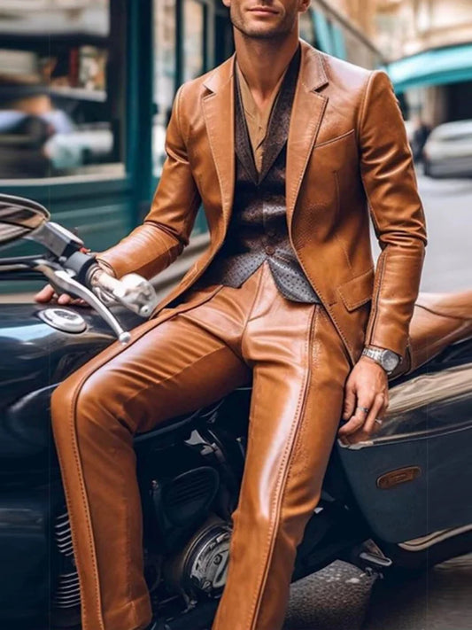PU 2 Piece Men Suit Formal Business Wedding Suits for Men Best Man Blazer Groom Wear Tuxedos Slim Fit Costume Homme Mariage