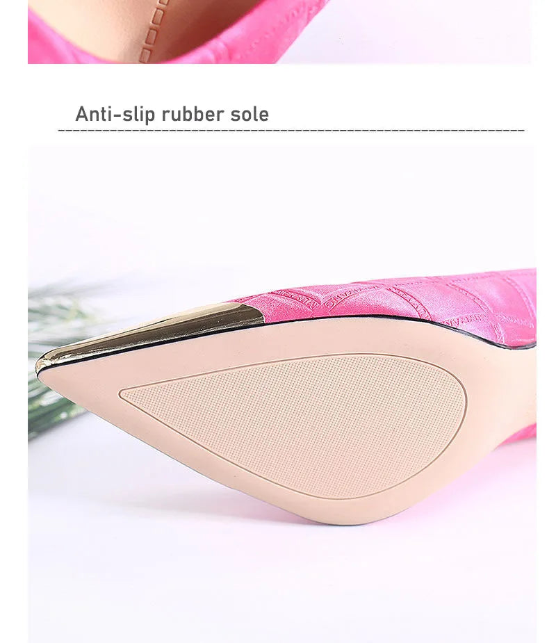 2025 New Woman Pink Pumps Luxury Designer Metal Pointed Stiletto Shallow Mouth Single Shoes High Heels Women Green Party Shoes