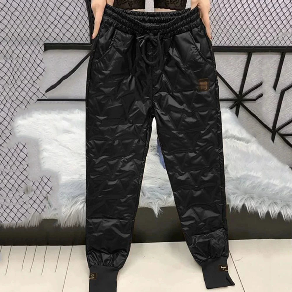 Autumn Winter Cotton Trousers Women's Snow Waterproof Warm Pants 2025 New Winter Drawstring Thicken Casual  Harem Pants