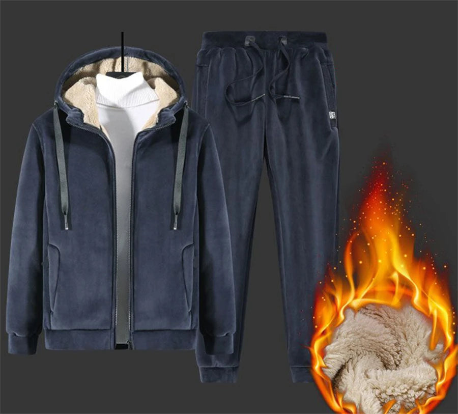 Winter Lambwool Lined 2 Pieces Sets Hooded Thicken Sweatshirt Tracksuit High Waist Harem Pant Suits Velvet Snow Wear Warm Outfit