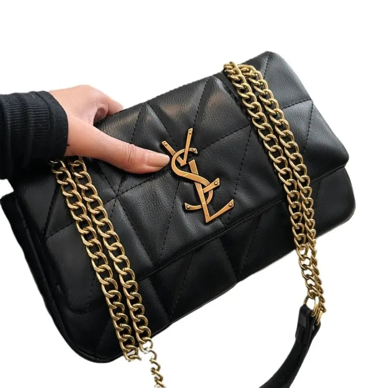 New style small Chanel-style diamond chain shoulder bag, trendy and versatile, spacious and luxurious embroidery line bag