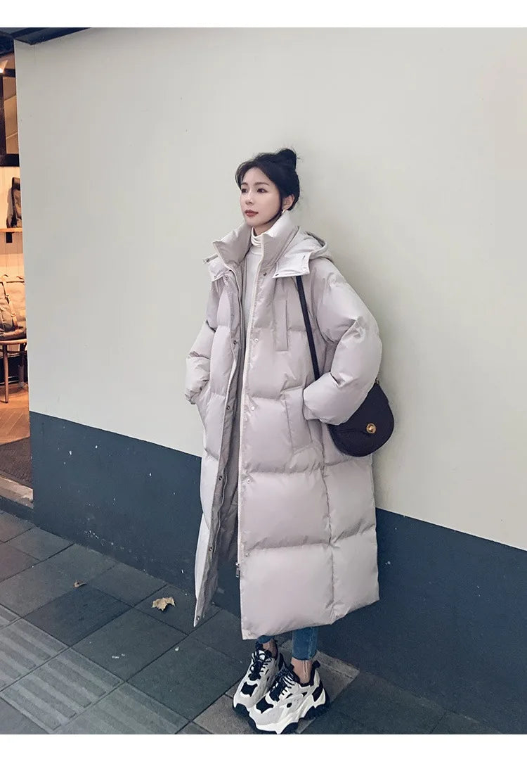ITOOLIN Women Casual Down Coat Thicken Cotton Warm Hooded Long Coat Long Sleeve Parkas Button Pocket Autumn Winter Office Coat