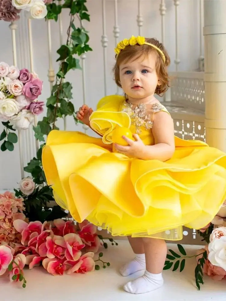 Flower Girl Dresses Yellow Cute Knee Length Customized Children's and Girls' Clothing for The First Eucharist Birthday Ball