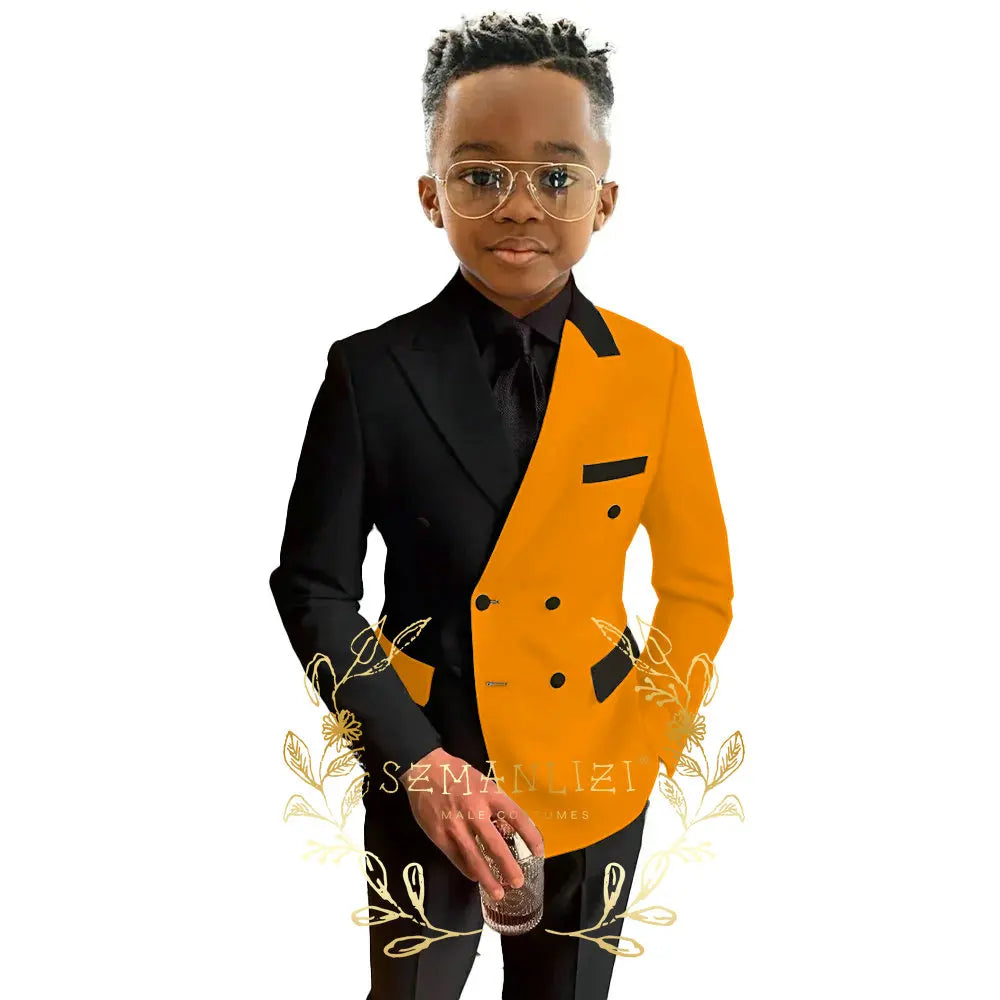 Boys Suits Double Breasted Blazer 2-piece Set Colorblock Jacket Pants Wedding Kids Tuxedo Custom 2-16 Years Old Clothes Suit